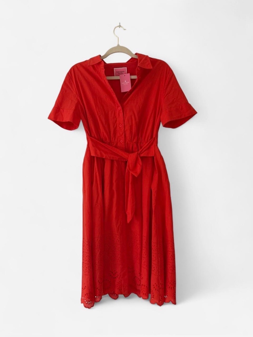 Kate Spade midi eyelet dress with tie waist